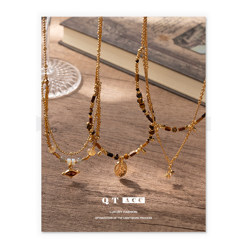 Brass-plated Tigers Eye Agate And Zircon Necklace - Image 10