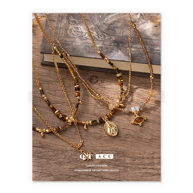 Brass-plated Tigers Eye Agate And Zircon Necklace - Image 2