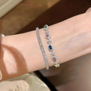 Womens Exquisite Bracelet With Colorful Gemstone Inlays