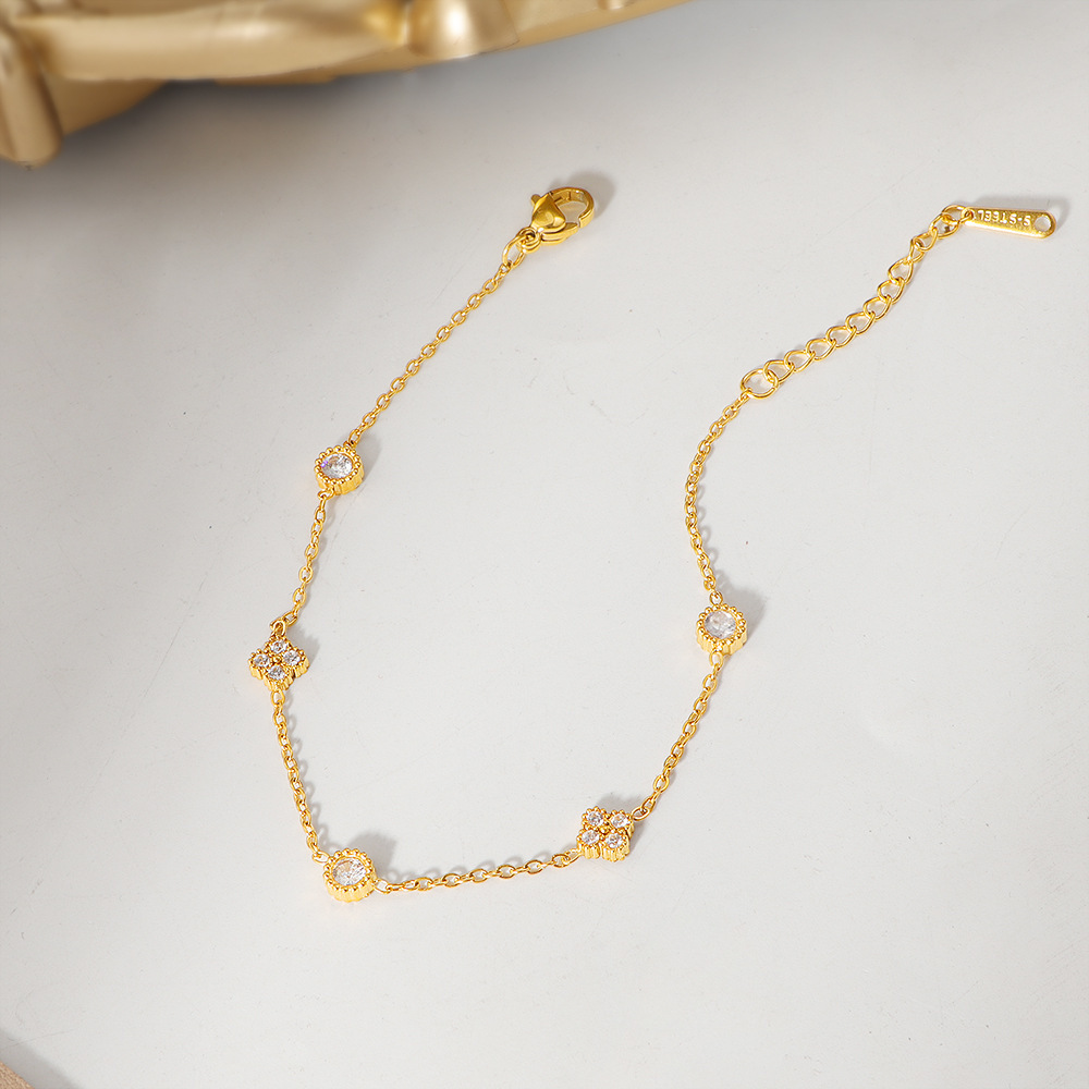 European And American Fashion Small Flower Zircon Bracelet For Women Stainless Steel Simple Versatile Design Plated Zircon Bracelet - Image 5