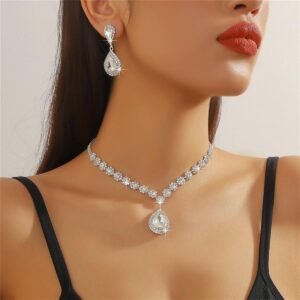 3Pcs Hot Selling Color Water Drop Crystal Necklace Earring Set Jewelry Ladies Wedding Party Two Piece Set Jewelry