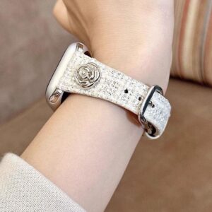 Chanel-style Leather Watch Strap With A Cinched Waist And Camellia Design