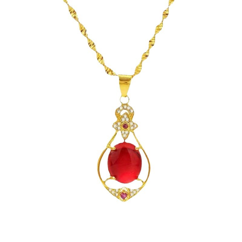 Douyin's Popular Sand Necklace, Accessible Luxury Niche Design, Textured Red Water Drop Pendant, Clavicle Fashion Necklace That Does Not Fade - Image 6