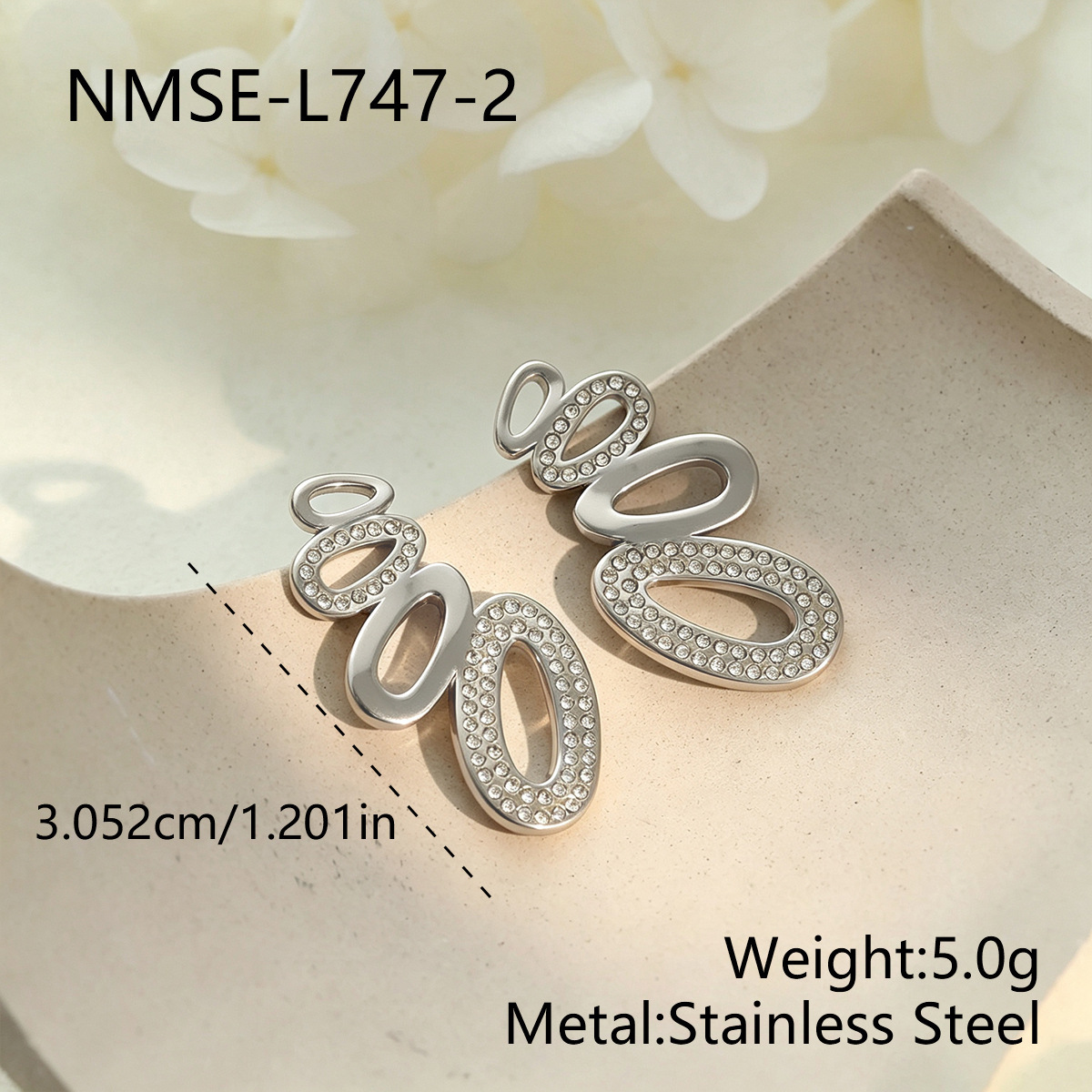 Stainless Steel Linked Oval Full Diamond Long Earrings - Image 6