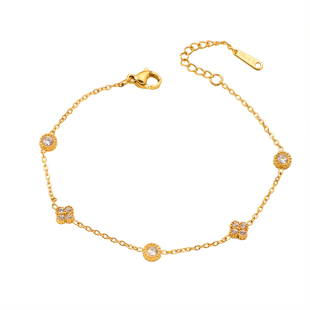 European And American Fashion Small Flower Zircon Bracelet For Women Stainless Steel Simple Versatile Design Plated Zircon Bracelet - Image 2