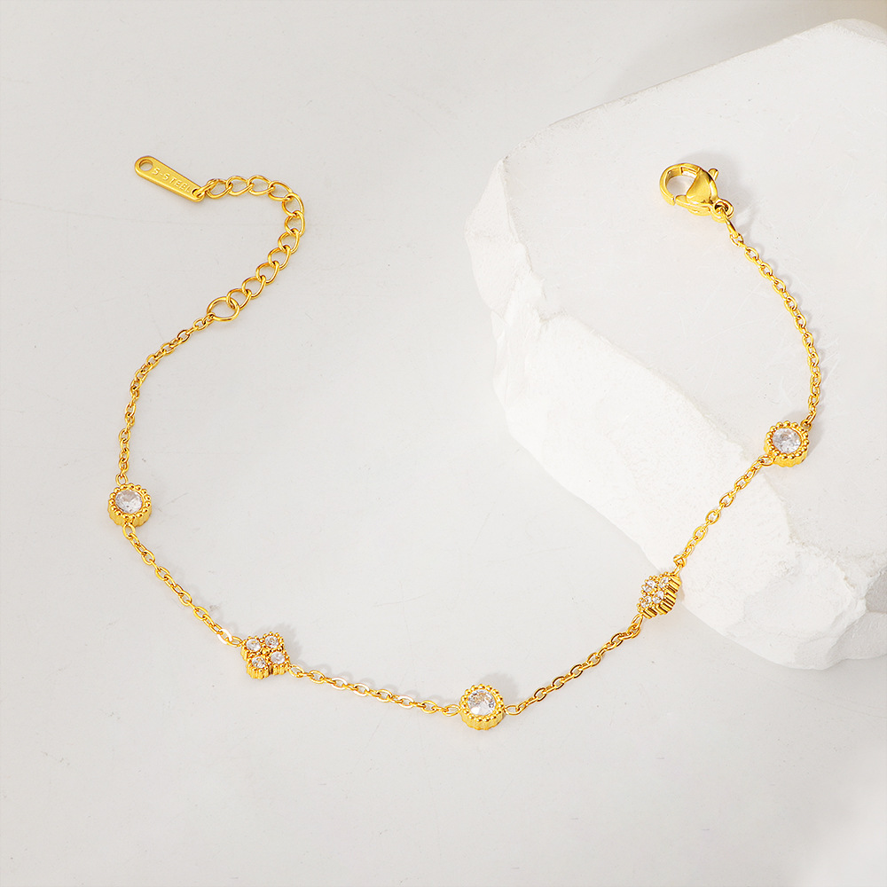 European And American Fashion Small Flower Zircon Bracelet For Women Stainless Steel Simple Versatile Design Plated Zircon Bracelet - Image 6