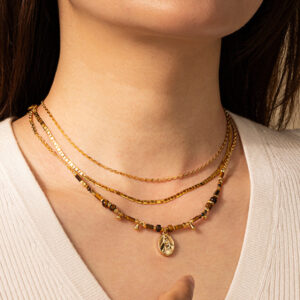 Brass-plated Tigers Eye Agate And Zircon Necklace