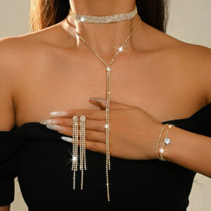 Cross-Border New Style Eco-Friendly Rhinestone Claw Chain Tassel Clavicle Chain Fashion Super Shiny Bridal Party Earrings Necklace Bracelet For Women