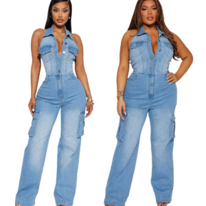 Slimming, Stretchy, Loose-fit Denim Jumpsuit For Women
