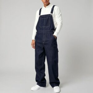 Dark Indigo Mens Denim Bib Overalls Loose Straight Leg Carpenter Workwear Dungarees US Ready Stock