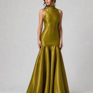 Sylvie Olive Satin Mermaid Gown