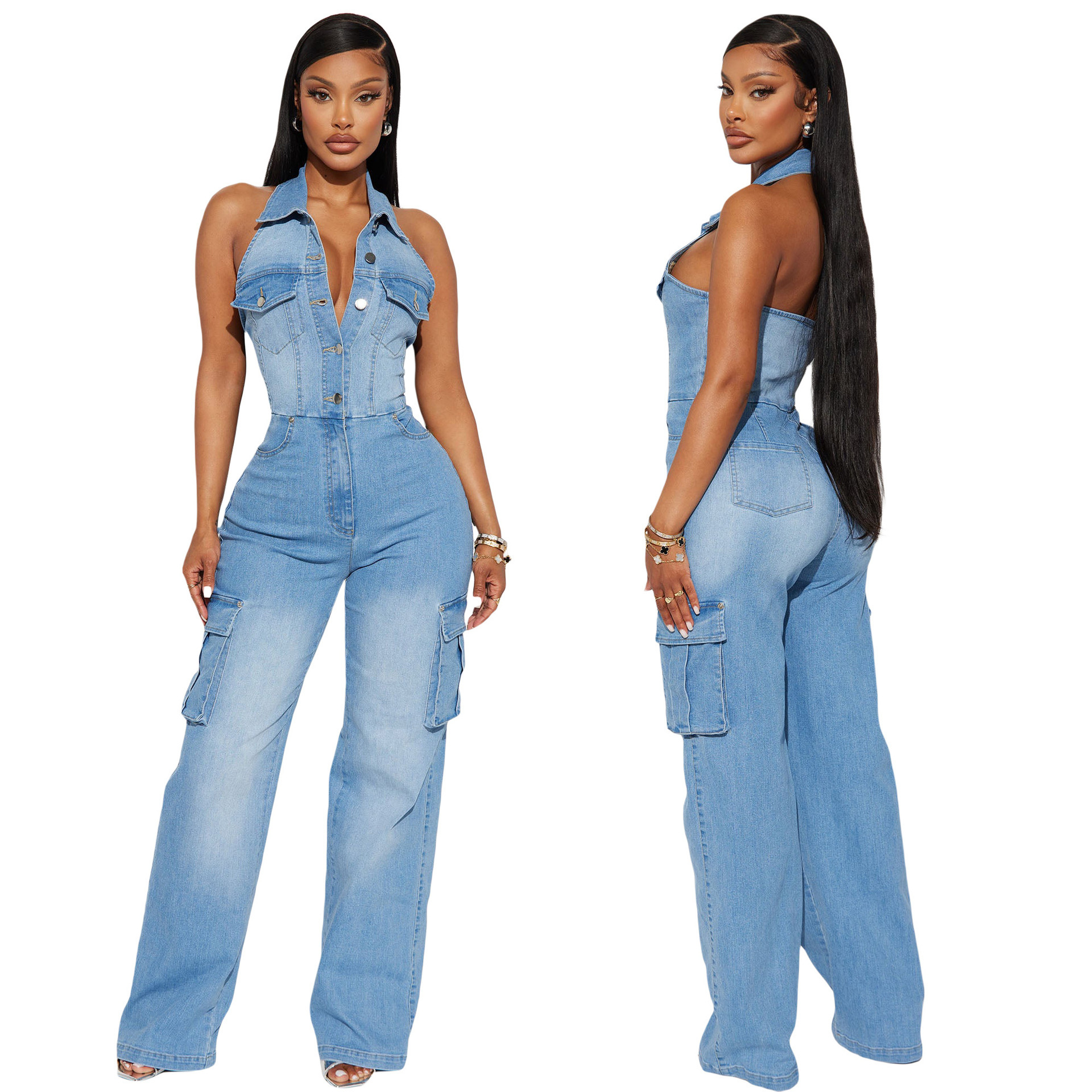 Slimming, Stretchy, Loose-fit Denim Jumpsuit For Women - Image 3