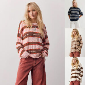 Striped Women's Autumn Winter Arrival Loose Cable-Knit Pullover Sweater