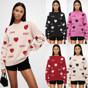 Loving-Heart Sweater Round-Neck Knitted Top