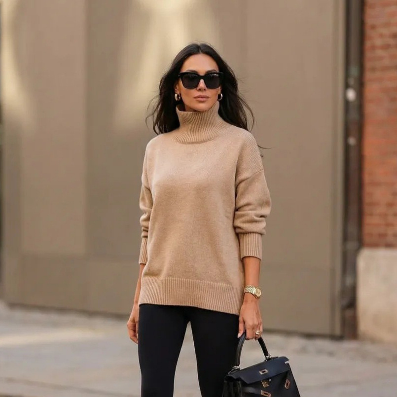 Turtleneck Knit Loose-fitting Casual Sweater