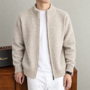Wool Vintage-chic Zip-up Mens Knit Cardigan