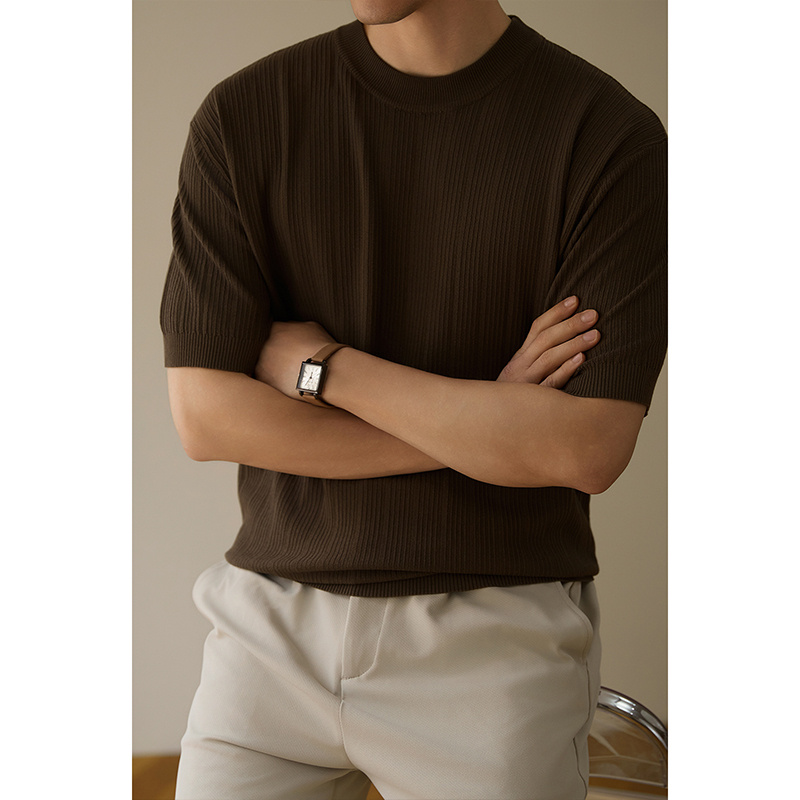 Men's Half-Neck Anti-Stripe Ice-Silk Short-Sleeve T-Shirt For Summer - Image 7
