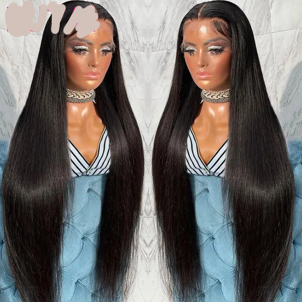 Real Human Hair Lace Wig Set Straight Hair Black Medium Length - Image 4