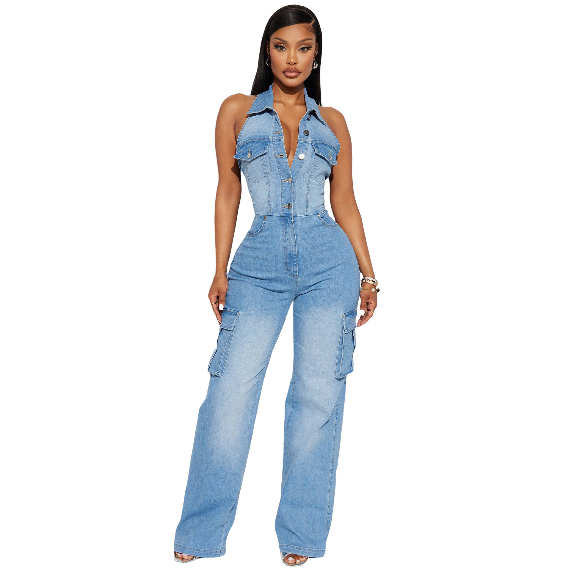 Slimming, Stretchy, Loose-fit Denim Jumpsuit For Women - Image 2