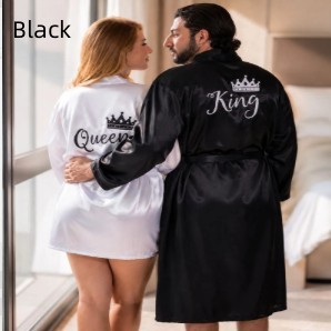 Black And White Morning Robes For Men And Women - Image 4