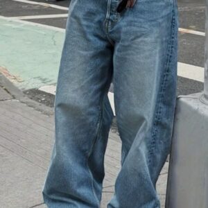 Vintage Loose Fit Jeans Men Light Blue Relaxed Straight Leg Denim Pants Plus Size Big And Tall US Stock