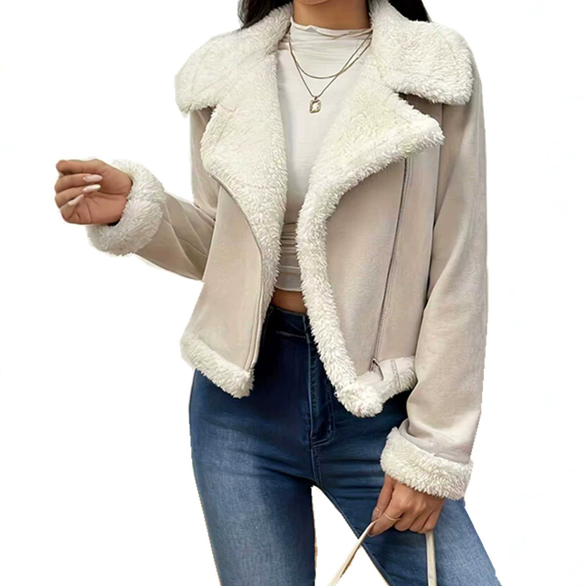 Winter Cotton Jacket With A Slanted Zipper And Thick Fur Lining - Image 5