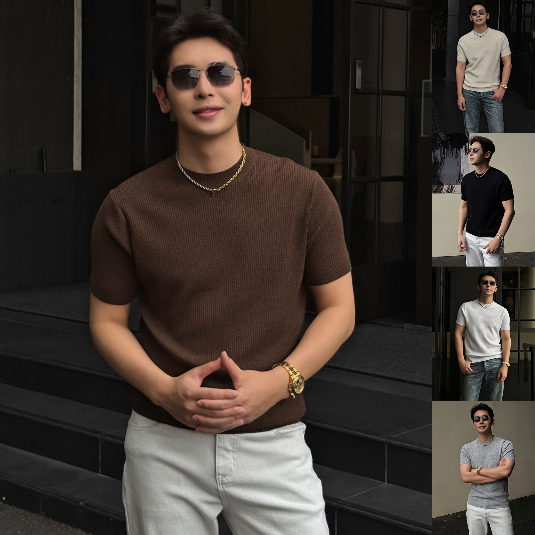 Men's Half-Neck Anti-Stripe Ice-Silk Short-Sleeve T-Shirt For Summer