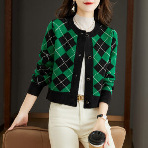 Women's Short Color-block Sweater Jacket