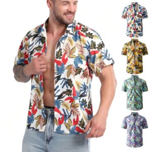 Jiana Cross-Border Specializes In Supplying European And American Style Hawaiian Beach Shirts For Men, Short-Sleeved, Stretchy, Wrinkle-Free, Cool-Feeling Men's Shirts And Cardigans