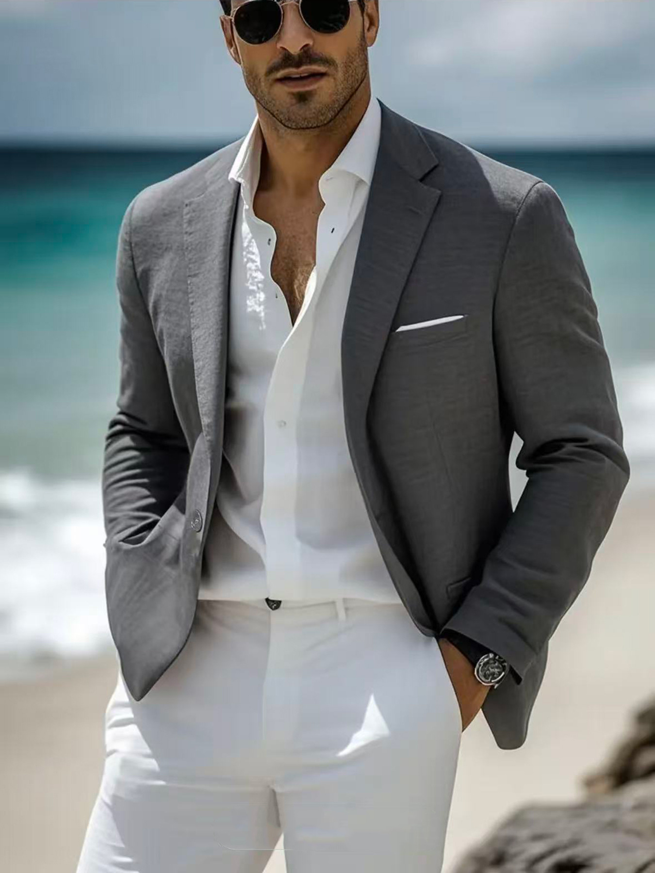 Men's Summer Thin Linen Casual Suit Jacket - Image 3