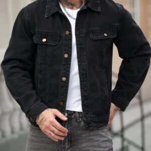Plus Size Black Denim Jacket Men Classic Trucker Jean Jacket Big And Tall US Warehouse Ready Stock