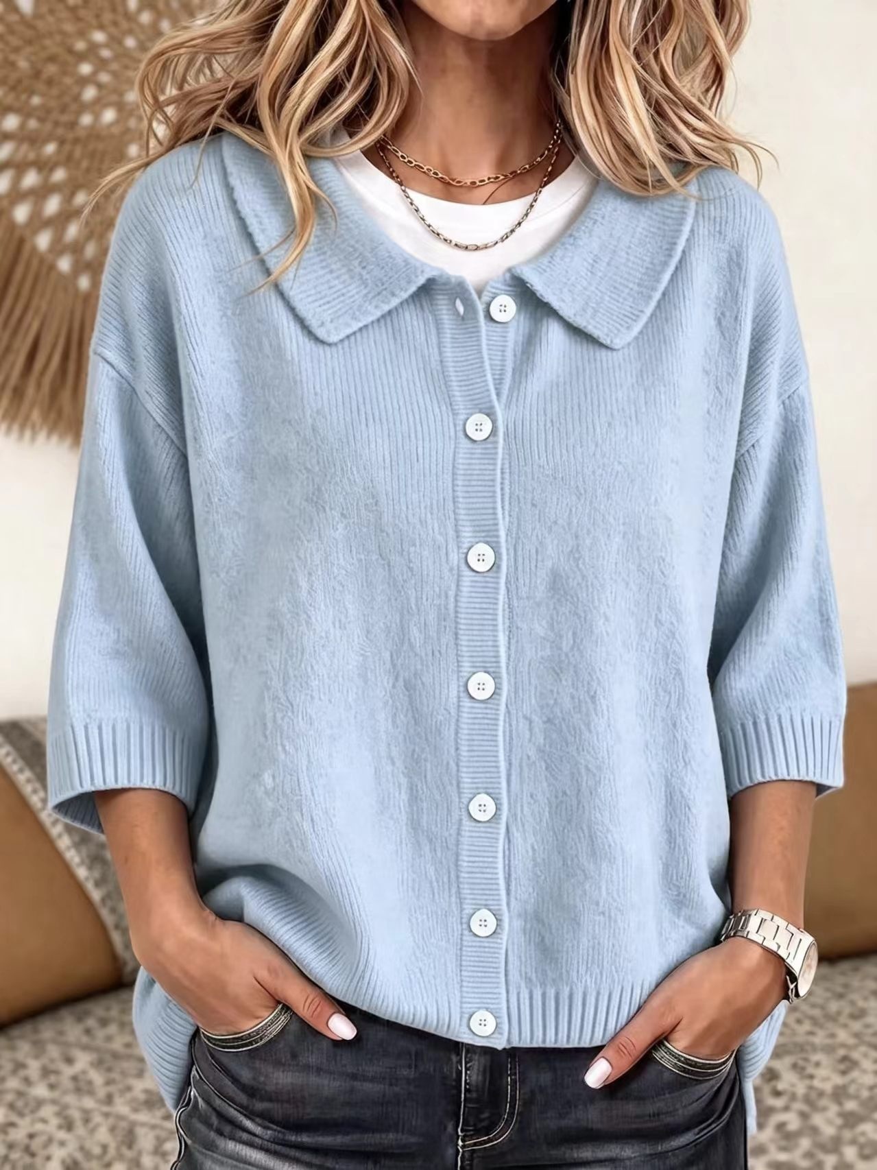 Fashionable And Versatile Three-quarter-sleeve Button-up Sweater Cardigan - Image 10